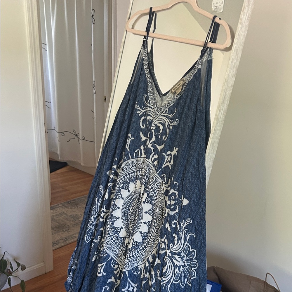 Flying Tomato Navy Blue and White Paisley Midi Sundress